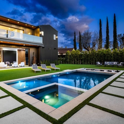modern luxury house with geometric pool
