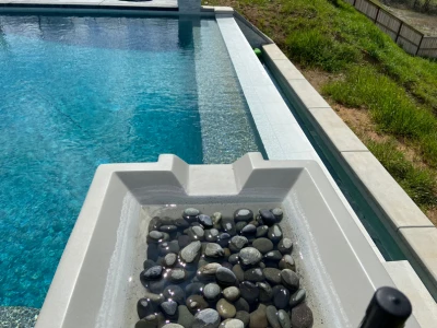 Geometric Pool with Vanish Edge and Water Bowl and Keyway for Stability